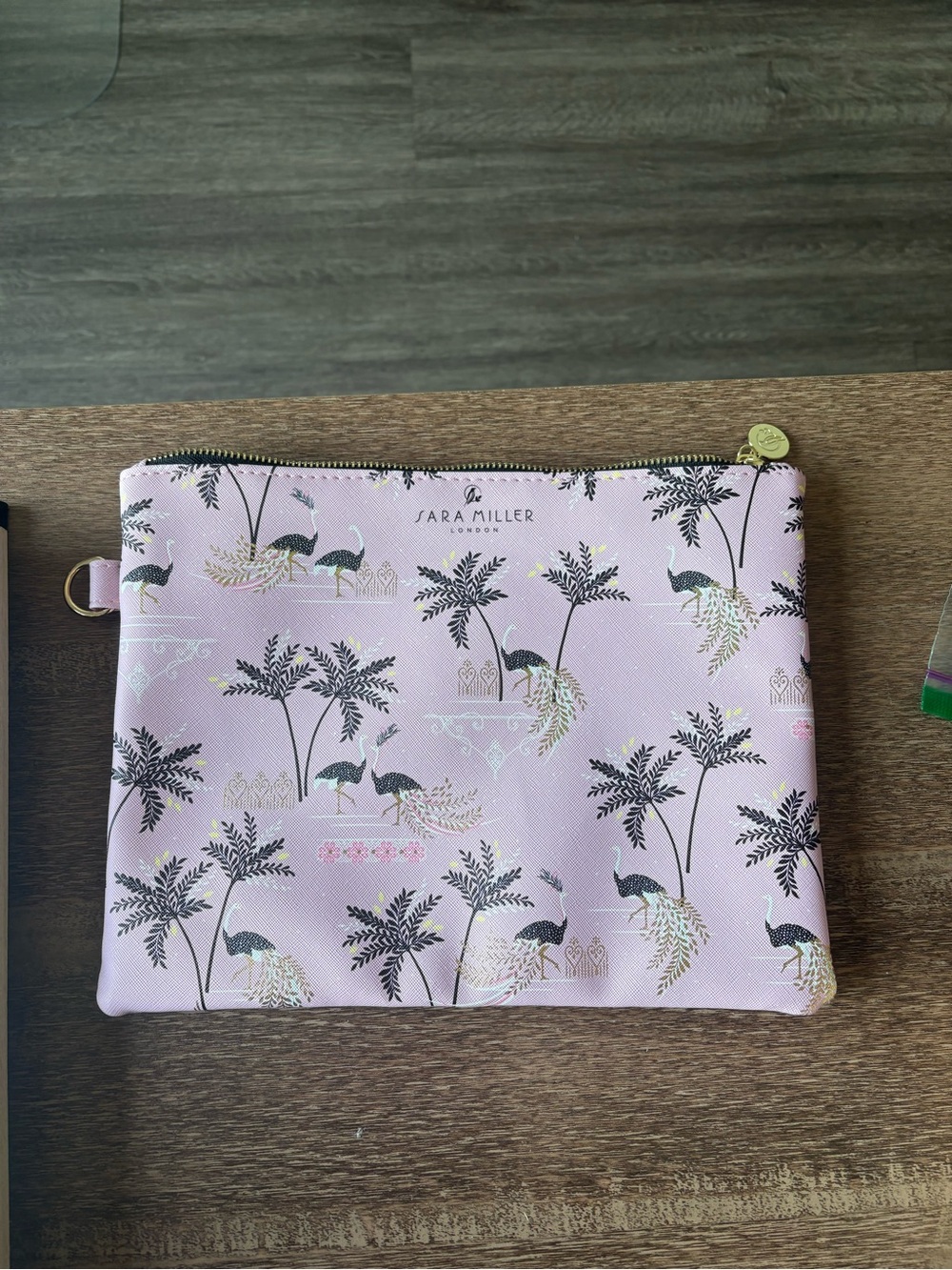 Pink Palm-Print Cosmetic Pouch
